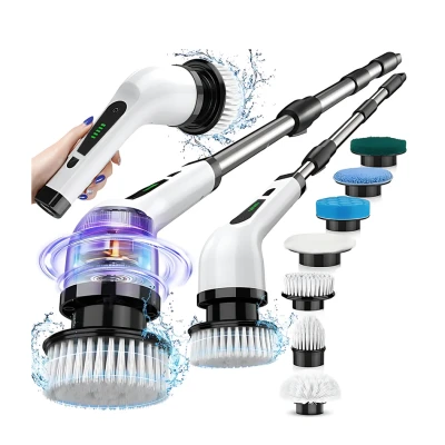Perie electrica rotativa pentru curatare maner extensibil baterie reincarcabila 9 capete detasabile BA
