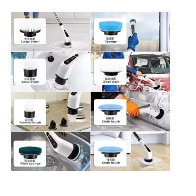 Perie electrica rotativa pentru curatare maner extensibil baterie reincarcabila 9 capete detasabile BA