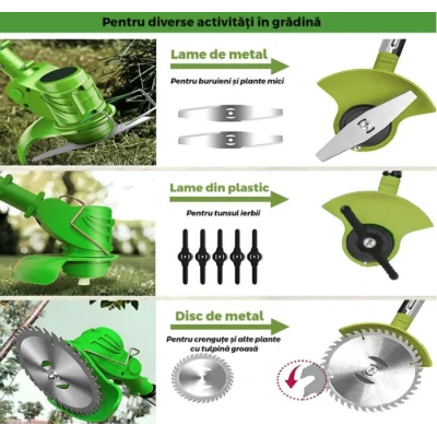 Motocoasa Electrica cu 2 acumulatori 36V de 18000 RPM accesorii incluse verde