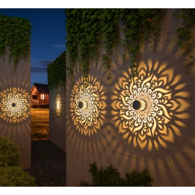 Set 2 Lampi solare de perete design Mandala Floare LED Lumina ALB CALD Decor Exterior