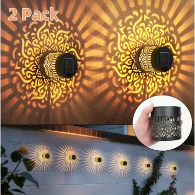 Set 2 Lampi solare de perete design Mandala Floare LED Lumina ALB CALD Decor Exterior