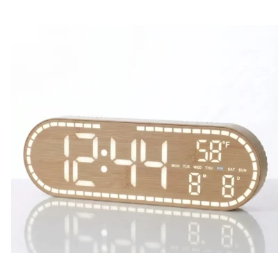Ceas Digital de Birou 8053 afisaj LED Mare alarma temperatura data si ziua saptamanii design Lemn
