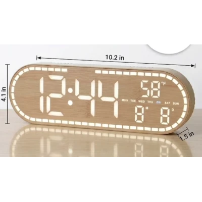 Ceas Digital de Birou 8053 afisaj LED Mare alarma temperatura data si ziua saptamanii design Lemn