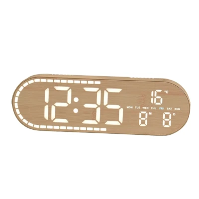 Ceas Digital de Birou 8053 afisaj LED Mare alarma temperatura data si ziua saptamanii design Lemn