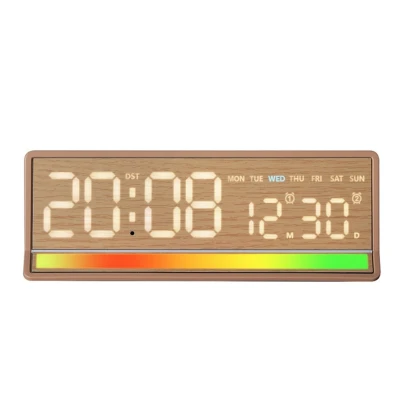 Ceas Digital LED 5536 cu alarma si Lumina RGB afisaj mare data si ziua saptamanii 2 alarme snooze Luminozitate Reglabila