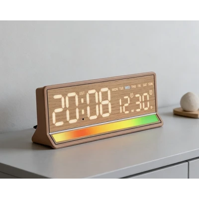 Ceas Digital LED 5536 cu alarma si Lumina RGB afisaj mare data si ziua saptamanii 2 alarme snooze Luminozitate Reglabila