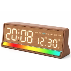 Ceas Digital LED 5536 cu alarma si Lumina RGB afisaj mare data si ziua saptamanii 2 alarme snooze Luminozitate Reglabila