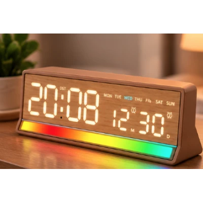 Ceas Digital LED 5536 cu alarma si Lumina RGB afisaj mare data si ziua saptamanii 2 alarme snooze Luminozitate Reglabila