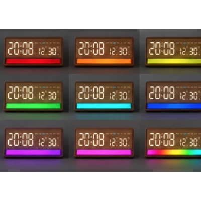 Ceas Digital LED 5536 cu alarma si Lumina RGB afisaj mare data si ziua saptamanii 2 alarme snooze Luminozitate Reglabila