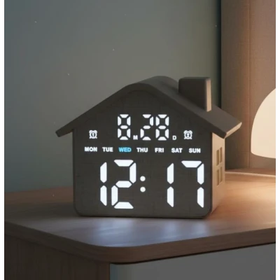 Ceas Digital de Masa tip CASUTA 8063 Multifunctional afisaj LED Mare alarma data 