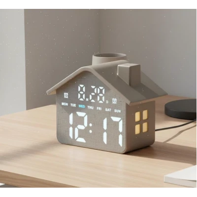 Ceas Digital de Masa tip CASUTA 8063 Multifunctional afisaj LED Mare alarma data 