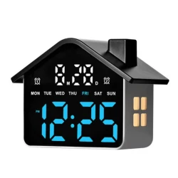Ceas Digital cu alarma design CASUTA 9033 afisaj LED data si ziua saptamani 2 Alarme Negru