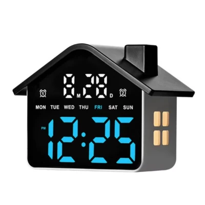 Ceas Digital cu alarma design CASUTA 9033 afisaj LED data si ziua saptamani 2 Alarme Negru