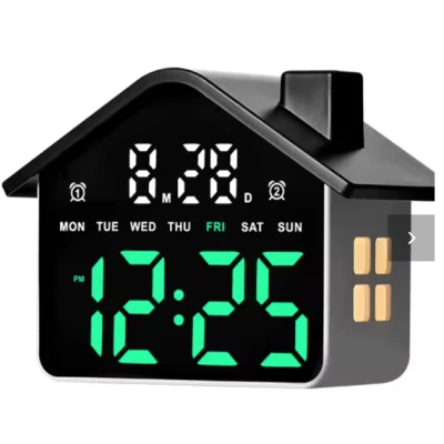Ceas Digital cu alarma design CASUTA 9033 afisaj LED data si ziua saptamani 2 Alarme Negru