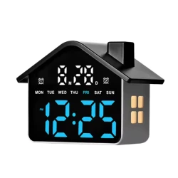 Ceas Digital cu alarma design CASUTA 9033 afisaj LED data si ziua saptamani 2 Alarme Negru