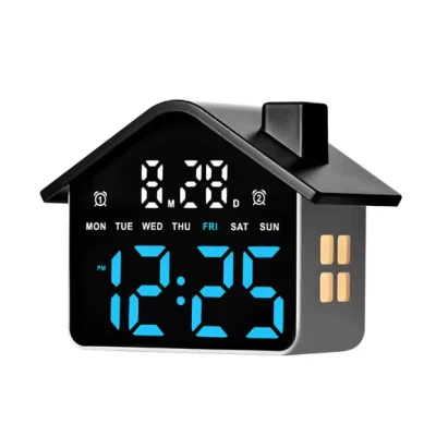Ceas Digital cu alarma design CASUTA 9033 afisaj LED data si ziua saptamani 2 Alarme Negru