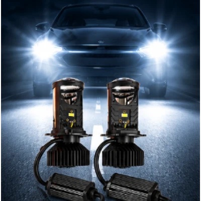 Set de 2 becuri auto led H4 cu lupa si canbus 12v alb 6000k