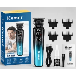 Aparat de tuns Profesional Kemei KM 1358 de 7500 RPM display LED acumulator 1200mAh  USB 4 Piepteni