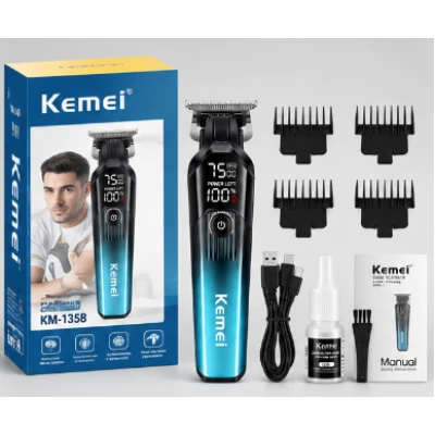 Aparat de tuns Profesional Kemei KM 1358 de 7500 RPM display LED acumulator 1200mAh  USB 4 Piepteni