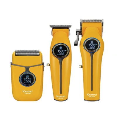 Kit Profesional Kemei KM 8566 model 3 in 1 Masina de Tuns + Trimmer + Shaver display digital