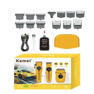 Kit Profesional Kemei KM 8566 model 3 in 1 Masina de Tuns + Trimmer + Shaver display digital
