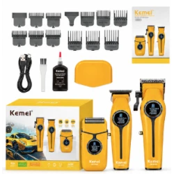 Kit Profesional Kemei KM 8566 model 3 in 1 Masina de Tuns + Trimmer + Shaver display digital