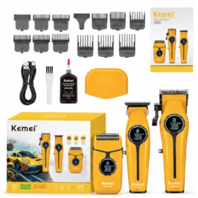 Kit Profesional Kemei KM 8566 model 3 in 1 Masina de Tuns + Trimmer + Shaver display digital
