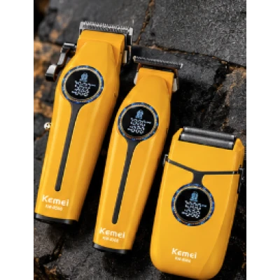 Kit Profesional Kemei KM 8566 model 3 in 1 Masina de Tuns + Trimmer + Shaver display digital