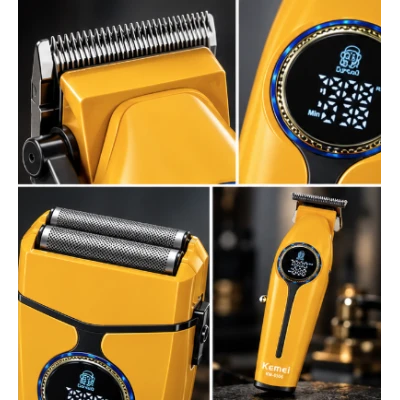 Kit Profesional Kemei KM 8566 model 3 in 1 Masina de Tuns + Trimmer + Shaver display digital