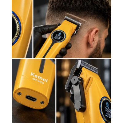Kit Profesional Kemei KM 8566 model 3 in 1 Masina de Tuns + Trimmer + Shaver display digital