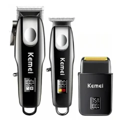 Kit Profesional Kemei KM 8531 model 3 n 1 Masina de Tuns + Trimmer + Shaver display LCD 7500 RPM