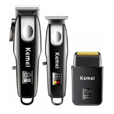 Kit Profesional Kemei KM 8531 model 3 n 1 Masina de Tuns + Trimmer + Shaver display LCD 7500 RPM