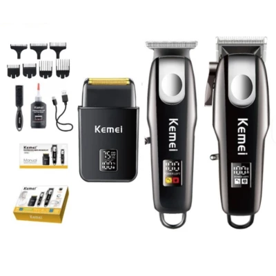Kit Profesional Kemei KM 8531 model 3 n 1 Masina de Tuns + Trimmer + Shaver display LCD 7500 RPM