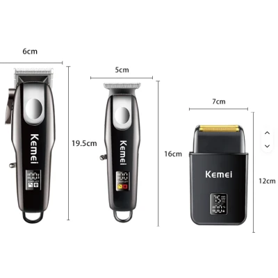 Kit Profesional Kemei KM 8531 model 3 n 1 Masina de Tuns + Trimmer + Shaver display LCD 7500 RPM