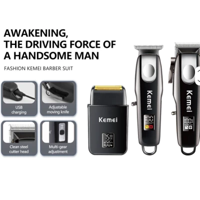 Kit Profesional Kemei KM 8531 model 3 n 1 Masina de Tuns + Trimmer + Shaver display LCD 7500 RPM