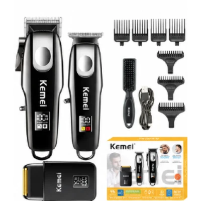 Kit Profesional Kemei KM 8531 model 3 n 1 Masina de Tuns + Trimmer + Shaver display LCD 7500 RPM