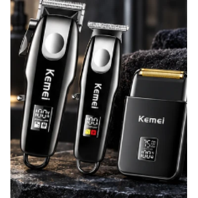 Kit Profesional Kemei KM 8531 model 3 n 1 Masina de Tuns + Trimmer + Shaver display LCD 7500 RPM