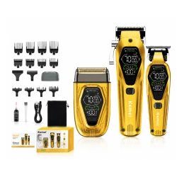 Set Profesional 3 in 1 Kemei KM 8551 Masina de Tuns + Trimmer Contur + Aparat de Ras 9000 RPM display LED 12 Piepteni