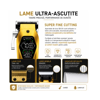 Set Profesional 3 in 1 Kemei KM 8551 Masina de Tuns + Trimmer Contur + Aparat de Ras 9000 RPM display LED 12 Piepteni
