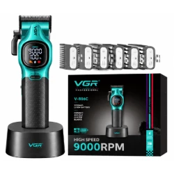 Masina de Tuns Profesionala VGR V 886C VERDE de 9000 RPM 3200mAh display LED baza de incarcare