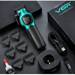 Masina de Tuns Profesionala VGR V 886C VERDE de 9000 RPM 3200mAh display LED baza de incarcare