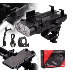 Suport Telefon Bicicleta 4 in 1 Powerbank 4000mAh Claxon 130dB Lanterna LED LY27