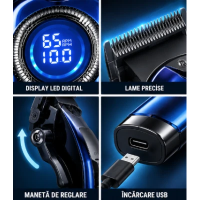Masina de Tuns Profesionala PROMOZER Display LED Digital incarcare USB Design Ergonomic