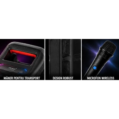 Boxa Portabila KTS 2033 Karaoke bluetooth 2×4 inch RGB Microfon Wireless
