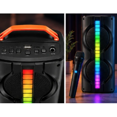 Boxa Portabila KTS 2217 bluetooth 20W de 2×4 inch RGB karaoke microfon wireless