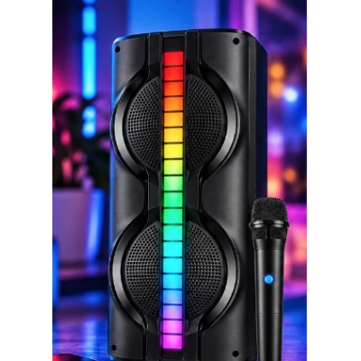 Boxa Portabila KTS 2217 bluetooth 20W de 2×4 inch RGB karaoke microfon wireless