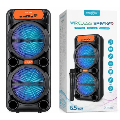 Boxa portabila GTS 1880 bluetooth 2×6.5 inch LED RGB microfon wireless Karaoke