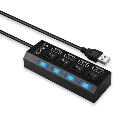 Hub USB cu 4 Porturi si intrerupatoare Individuale LED Albastru