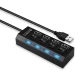 Hub USB cu 4 Porturi si intrerupatoare Individuale LED Albastru