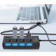 Hub USB cu 4 Porturi si intrerupatoare Individuale LED Albastru